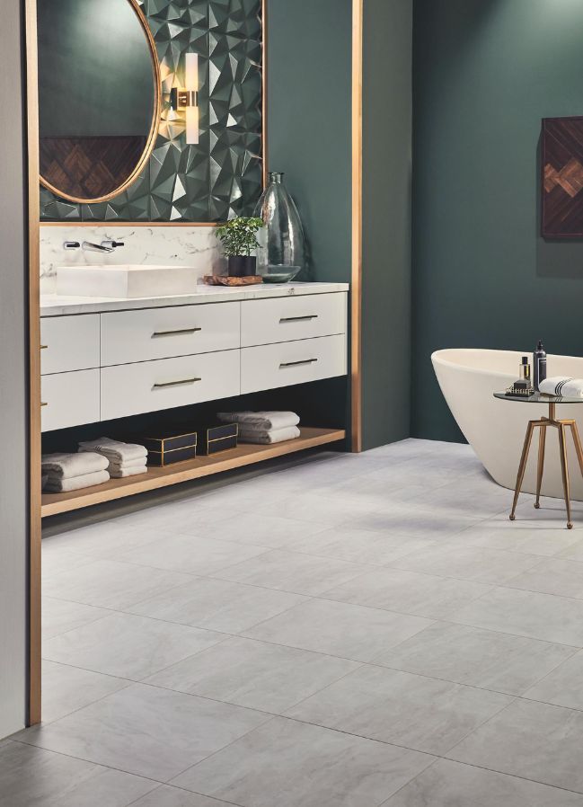 luxury vinyl tile flooring in a elegant bathroom